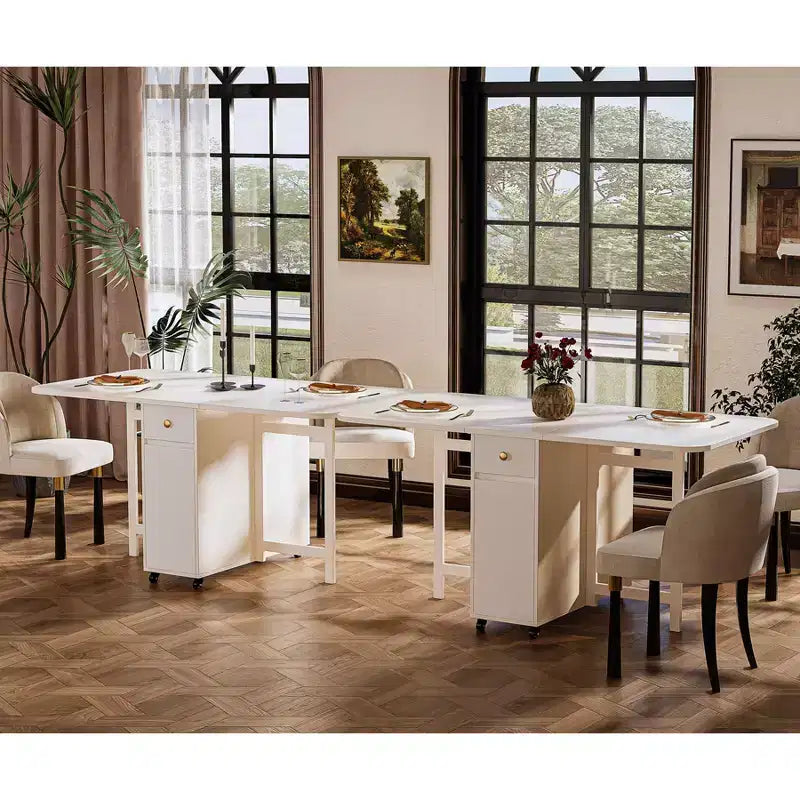Tavolo da pranzo pieghevole da 59'' per spazi piccoli, tavolo rettangolare allungabile in legno per cucina con ribalte, non richiede montaggio