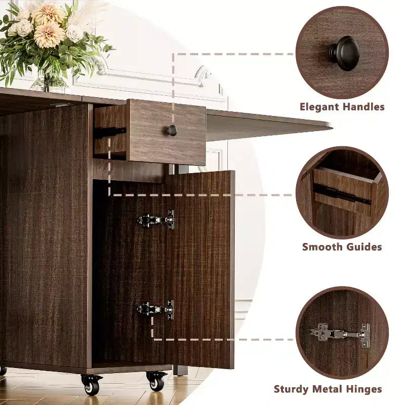 Tavolo da pranzo pieghevole da 59'' per spazi piccoli, tavolo rettangolare allungabile in legno per cucina con ribalte, non richiede montaggio
