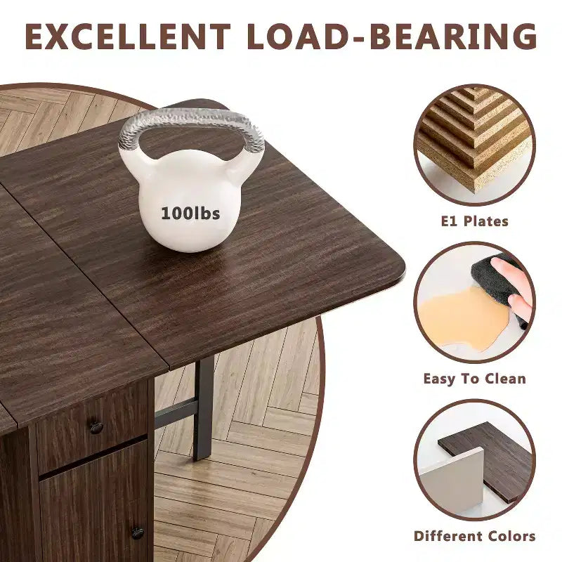 Tavolo da pranzo pieghevole da 59'' per spazi piccoli, tavolo rettangolare allungabile in legno per cucina con ribalte, non richiede montaggio