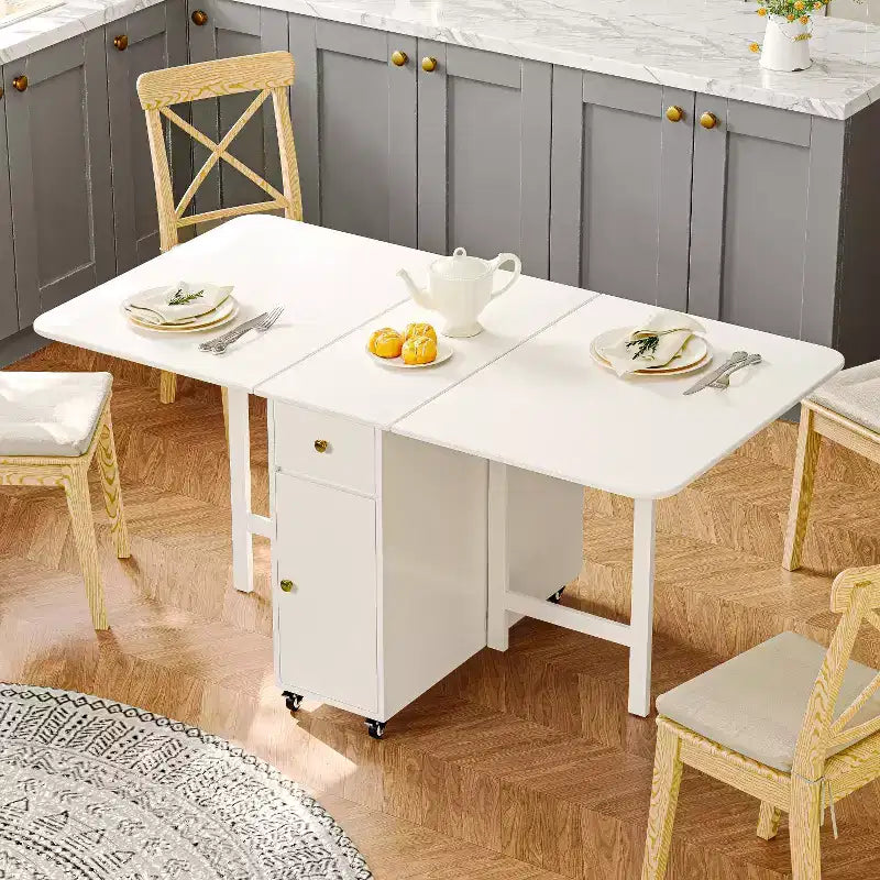 Tavolo da pranzo pieghevole da 59'' per spazi piccoli, tavolo rettangolare allungabile in legno per cucina con ribalte, non richiede montaggio