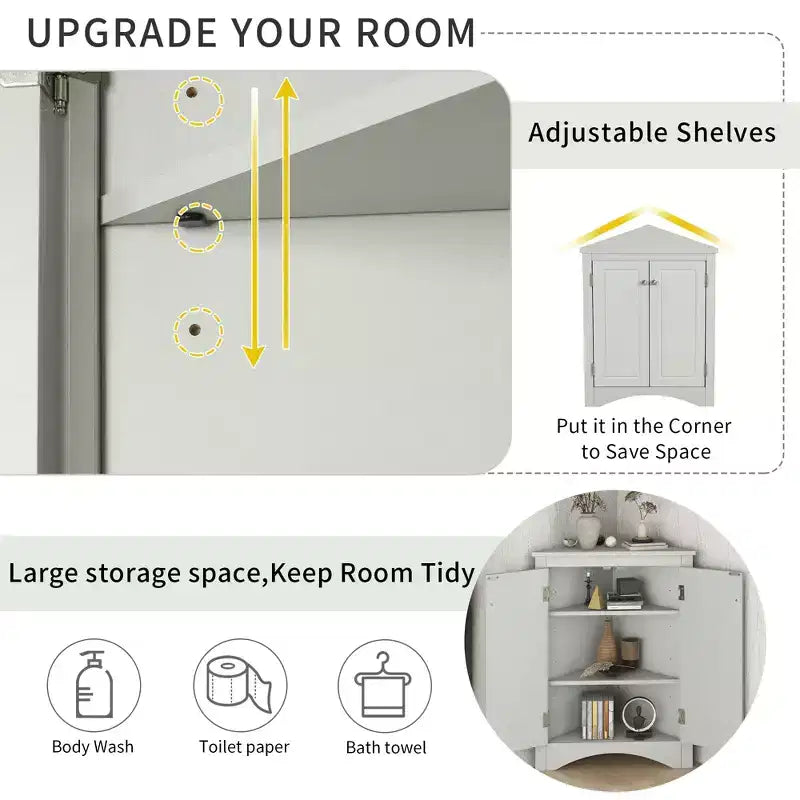 Triangle Bathroom Storage Cabinet Corner Cabinet with Adjustable Shelves