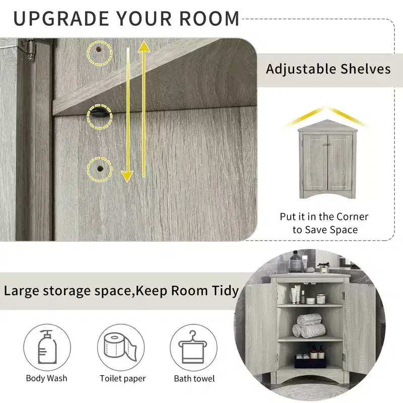 Triangle Bathroom Storage Cabinet Corner Cabinet with Adjustable Shelves