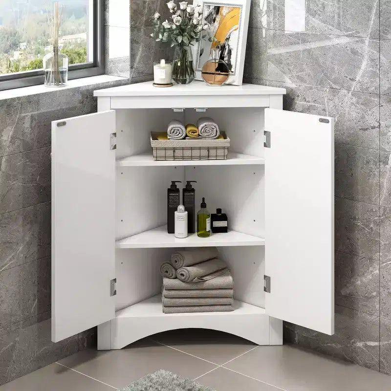 Triangle Bathroom Storage Cabinet Corner Cabinet with Adjustable Shelves