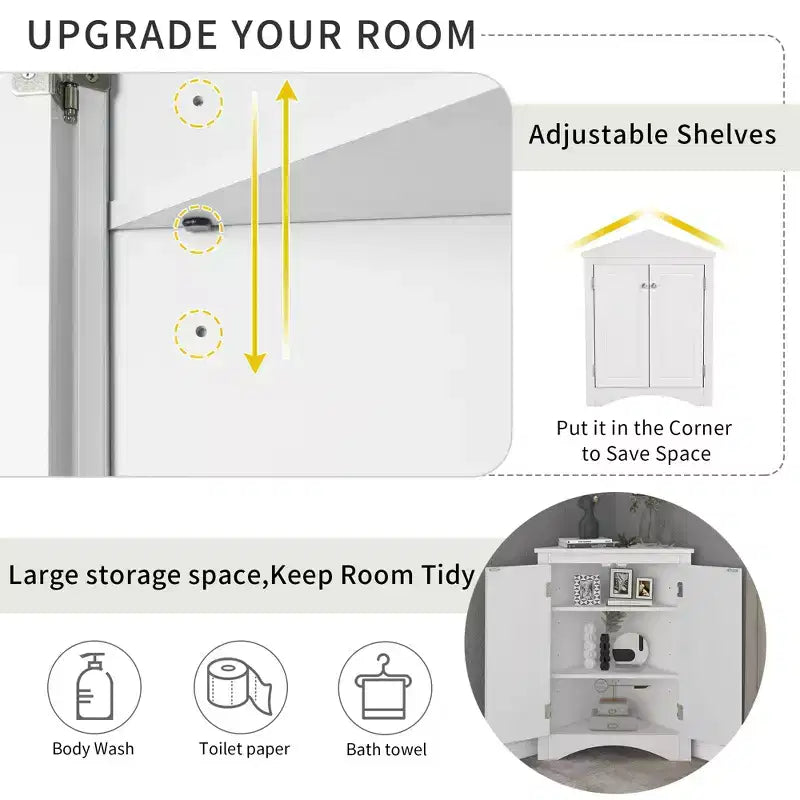 Triangle Bathroom Storage Cabinet Corner Cabinet with Adjustable Shelves