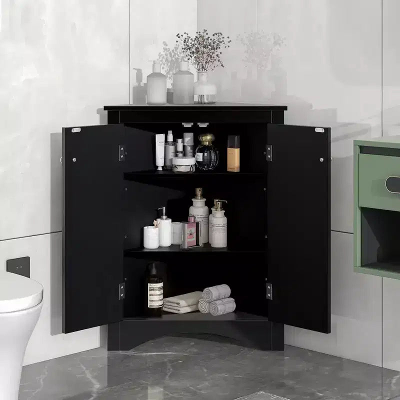 Whisen Triangle Bathroom Storage Cabinet Corner Cabinet with Adjustable Shelves
