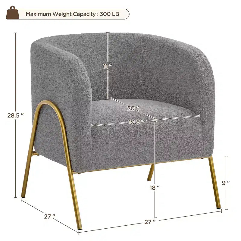 Set di 2 poltrone a botte con gambe in metallo color oro per soggiorno e camera da letto