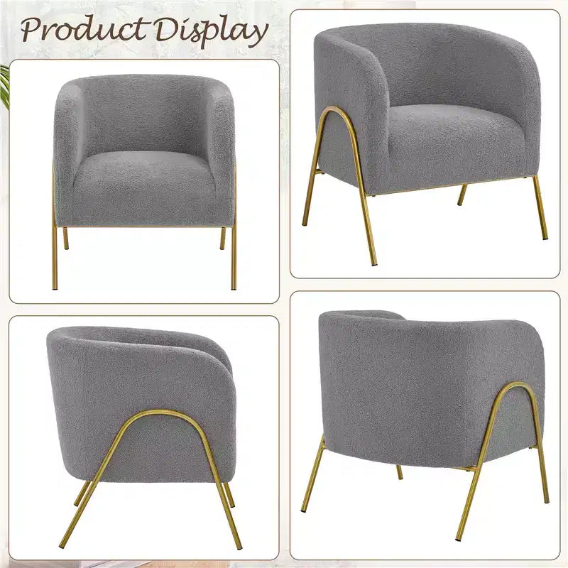 Set di 2 poltrone a botte con gambe in metallo color oro per soggiorno e camera da letto