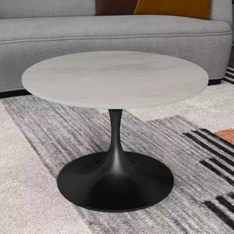 Tavolino da salotto rotondo da 27 - Piano moderno in resina con base a piedistallo in acciaio nero, tavolino decorativo per soggiorni contemporanei