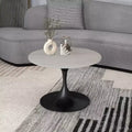 Tavolino da salotto rotondo da 27 - Piano moderno in resina con base a piedistallo in acciaio nero, tavolino decorativo per soggiorni contemporanei