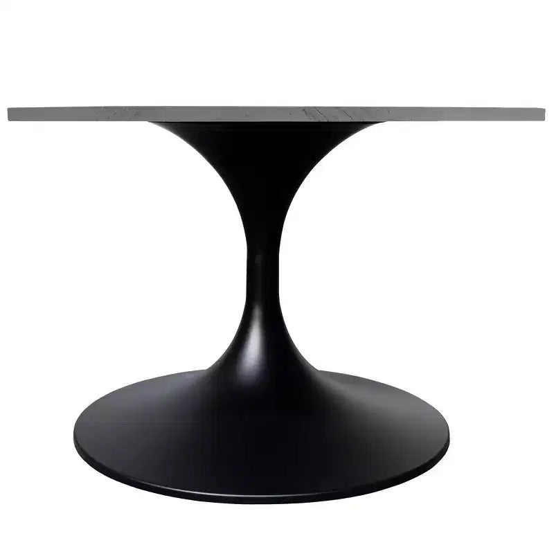 Tavolino da salotto rotondo da 27 - Piano moderno in resina con base a piedistallo in acciaio nero, tavolino decorativo per soggiorni contemporanei