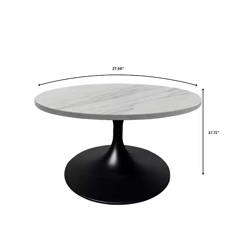 Tavolino da salotto rotondo da 27 - Piano moderno in resina con base a piedistallo in acciaio nero, tavolino decorativo per soggiorni contemporanei
