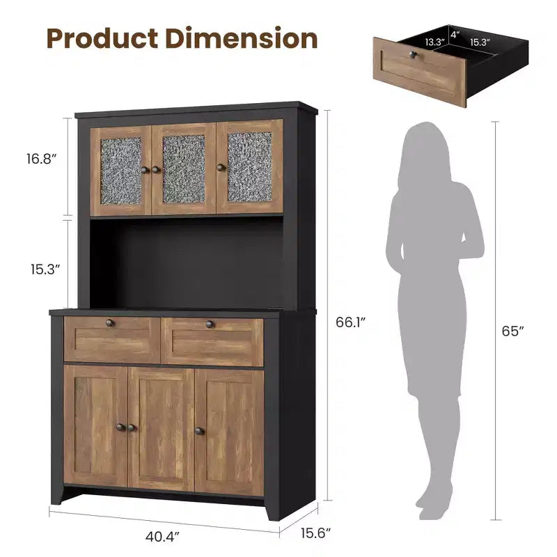 Dispensa alta 66 pollici con luci LED e stazione di ricarica, mobile da cucina con credenza, angolo caffè e cassetti contenitori