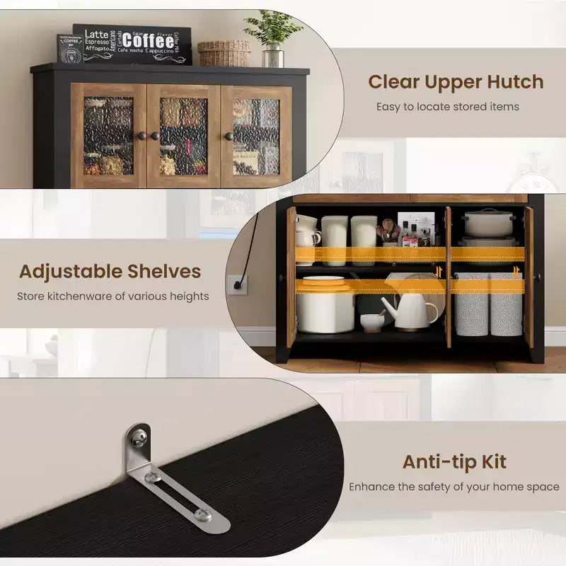 Dispensa alta 66 pollici con luci LED e stazione di ricarica, mobile da cucina con credenza, angolo caffè e cassetti contenitori