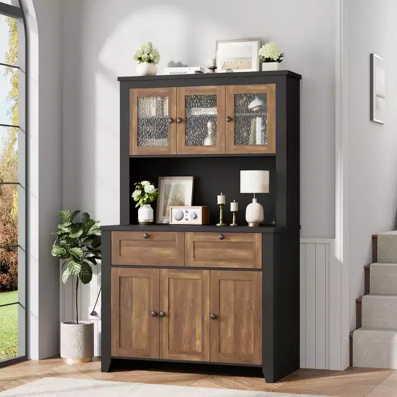 Dispensa alta 66 pollici con luci LED e stazione di ricarica, mobile da cucina con credenza, angolo caffè e cassetti contenitori