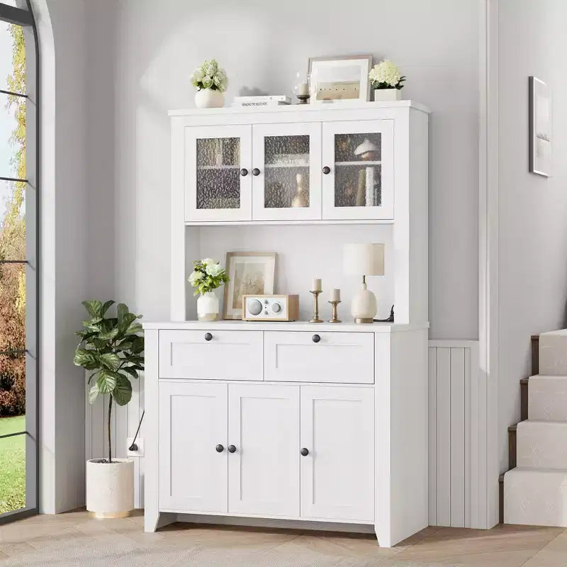 Dispensa alta 66 pollici con luci LED e stazione di ricarica, mobile da cucina con credenza, angolo caffè e cassetti contenitori