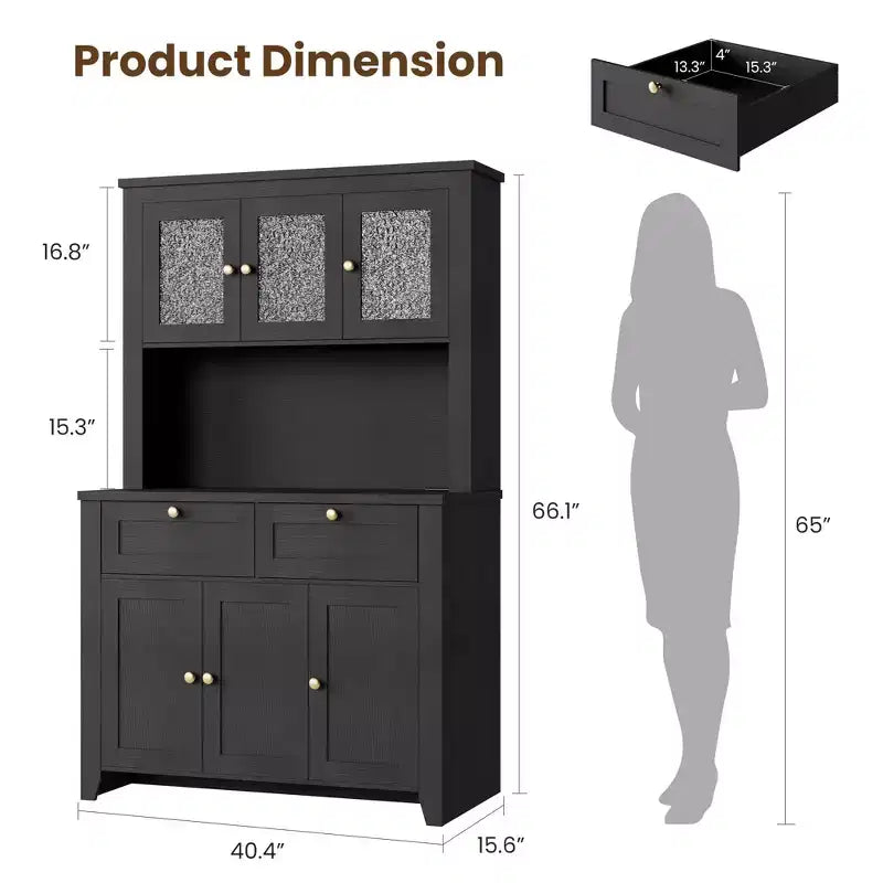 Dispensa alta 66 pollici con luci LED e stazione di ricarica, mobile da cucina con credenza, angolo caffè e cassetti contenitori