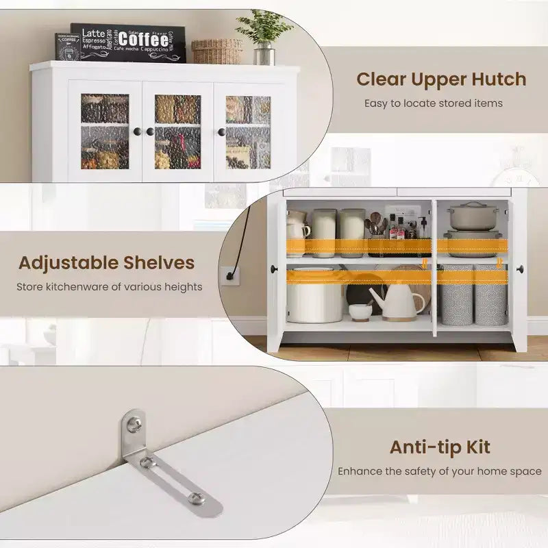 Dispensa alta 66 pollici con luci LED e stazione di ricarica, mobile da cucina con credenza, angolo caffè e cassetti contenitori