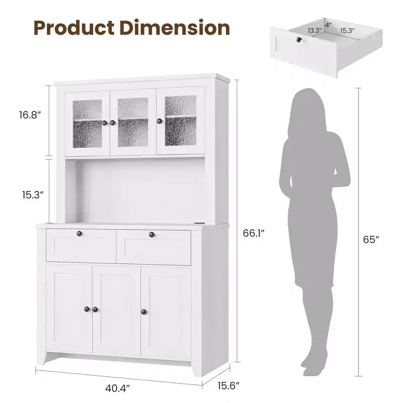 Dispensa alta 66 pollici con luci LED e stazione di ricarica, mobile da cucina con credenza, angolo caffè e cassetti contenitori