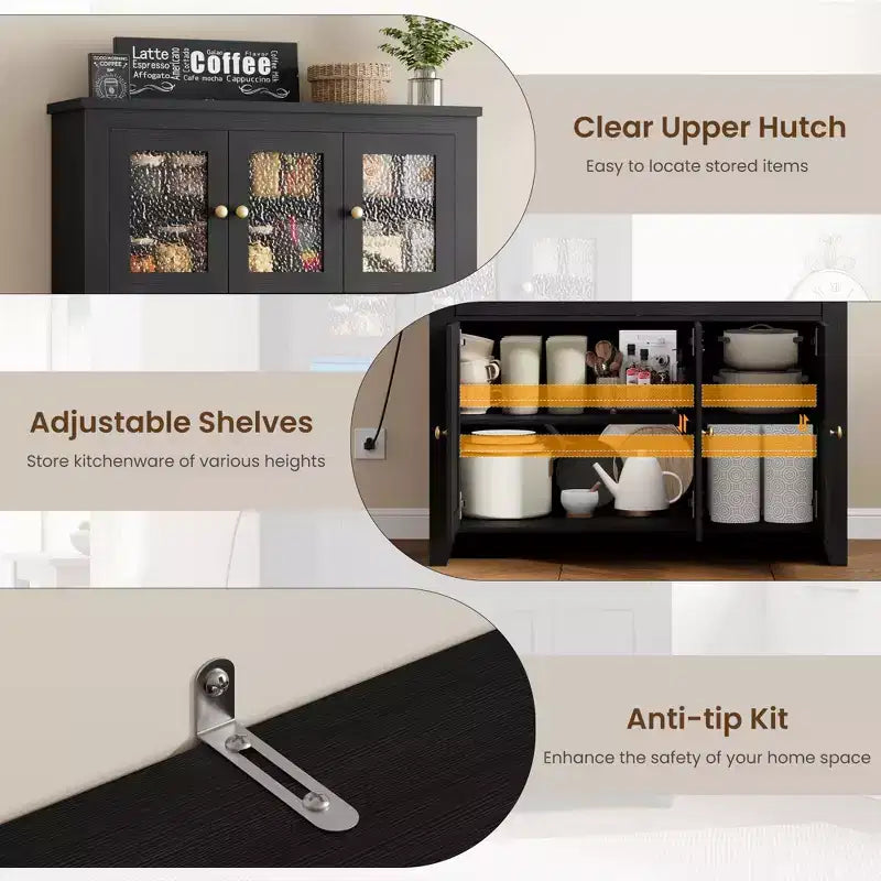 Dispensa alta 66 pollici con luci LED e stazione di ricarica, mobile da cucina con credenza, angolo caffè e cassetti contenitori
