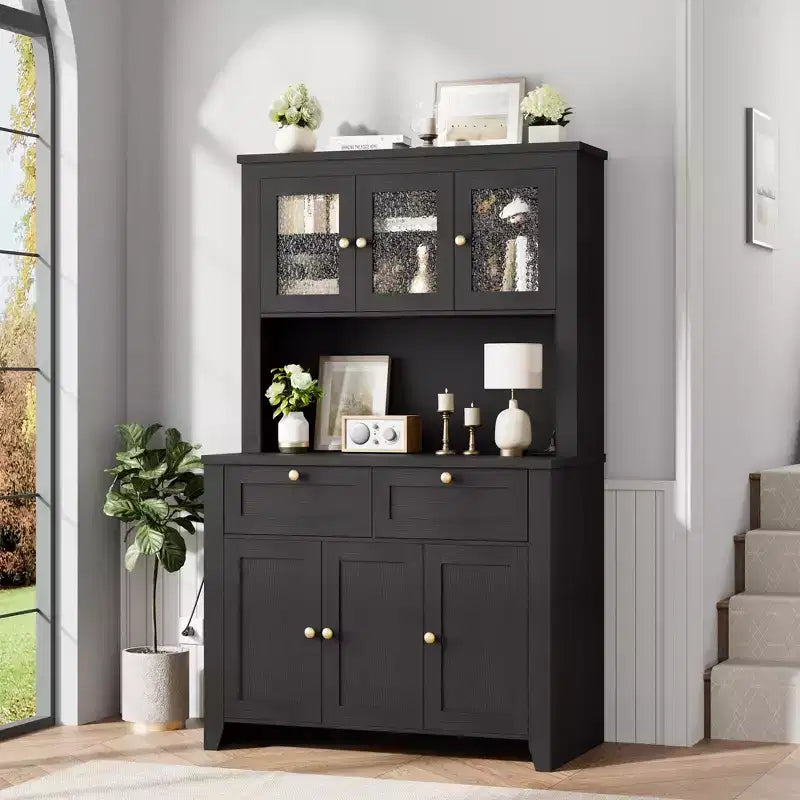 Dispensa alta 66 pollici con luci LED e stazione di ricarica, mobile da cucina con credenza, angolo caffè e cassetti contenitori