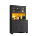 66 Tall Pantry Cabinet with LED Lights &amp; Charging Station, Kitchen Pantry Storage Cabinet Kitchen Hutch Coffee Bar with Storage Drawers
