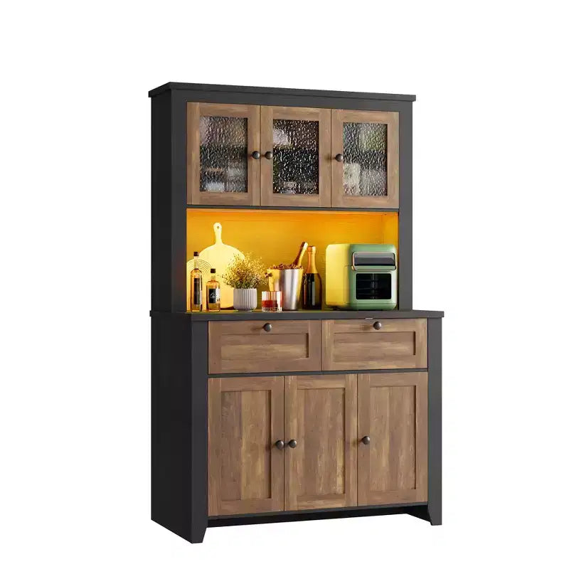 Dispensa alta 66 pollici con luci LED e stazione di ricarica, mobile da cucina con credenza, angolo caffè e cassetti contenitori