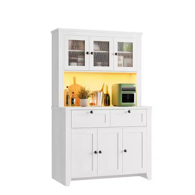 Dispensa alta 66 pollici con luci LED e stazione di ricarica, mobile da cucina con credenza, angolo caffè e cassetti contenitori