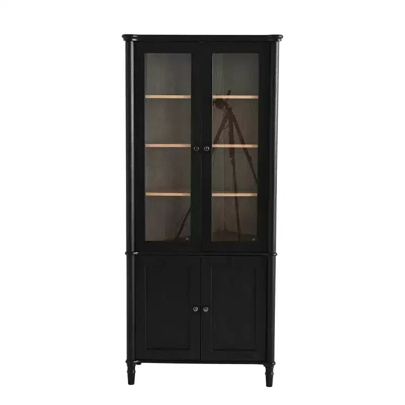 Vetrina vintage alta 73.25, libreria moderna di metà secolo con ante in vetro, finitura effetto legno di frassino
