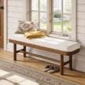 Lantine 55-Inch Solid Wood Entryway Bench, Rustic Upholstered Bench with Cushion for Dining Room, Mudroom, Porch, White &amp; Brown, Easy Assembly