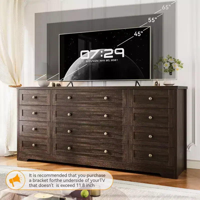 Cassettiera moderna e robusta in legno con 12 cassetti per camera da letto, larga 63, mobile contenitore profondo e mobile TV, ideale per soggiorno o corridoio