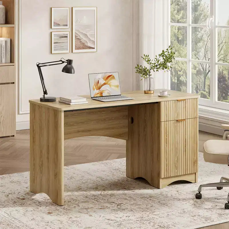 Scrivania da 47 con cassetto, moderna per ufficio domestico con mobile contenitore, scrivania per computer e studio con scanalature, ideale per spazi piccoli