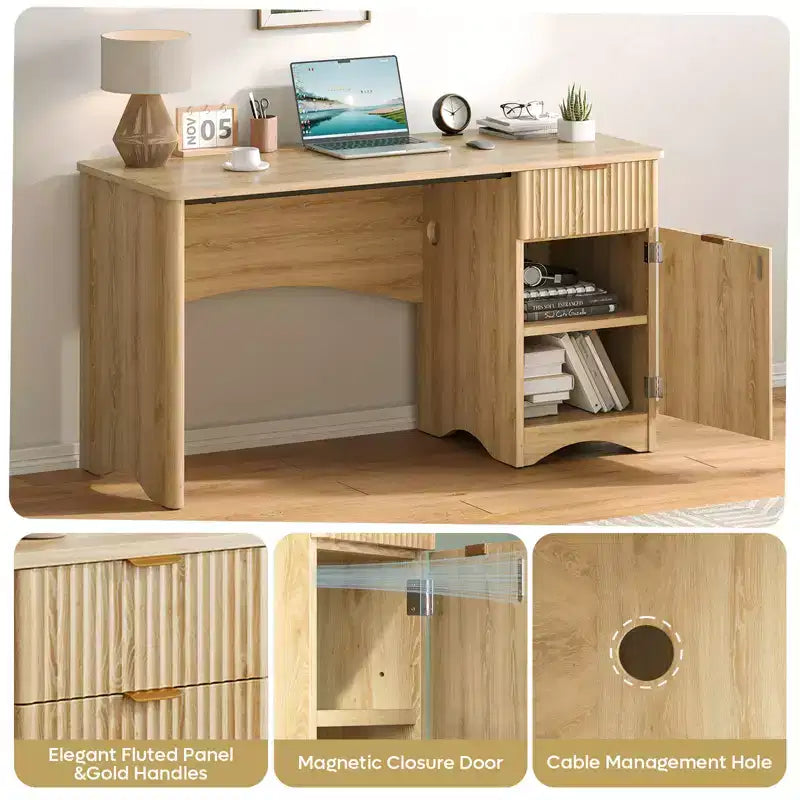 Scrivania da 47 con cassetto, moderna per ufficio domestico con mobile contenitore, scrivania per computer e studio con scanalature, ideale per spazi piccoli