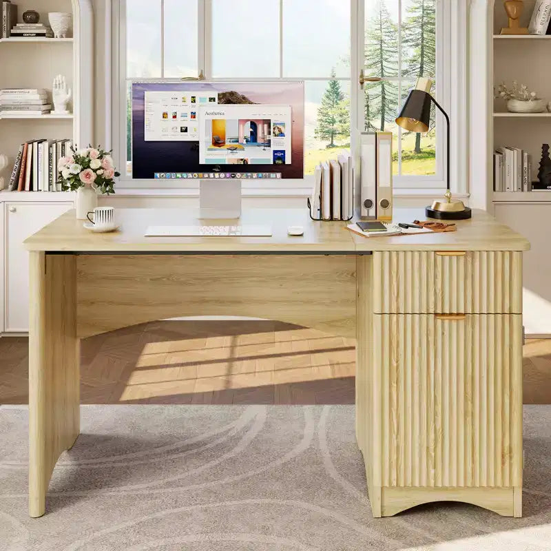 Scrivania da 47 con cassetto, moderna per ufficio domestico con mobile contenitore, scrivania per computer e studio con scanalature, ideale per spazi piccoli