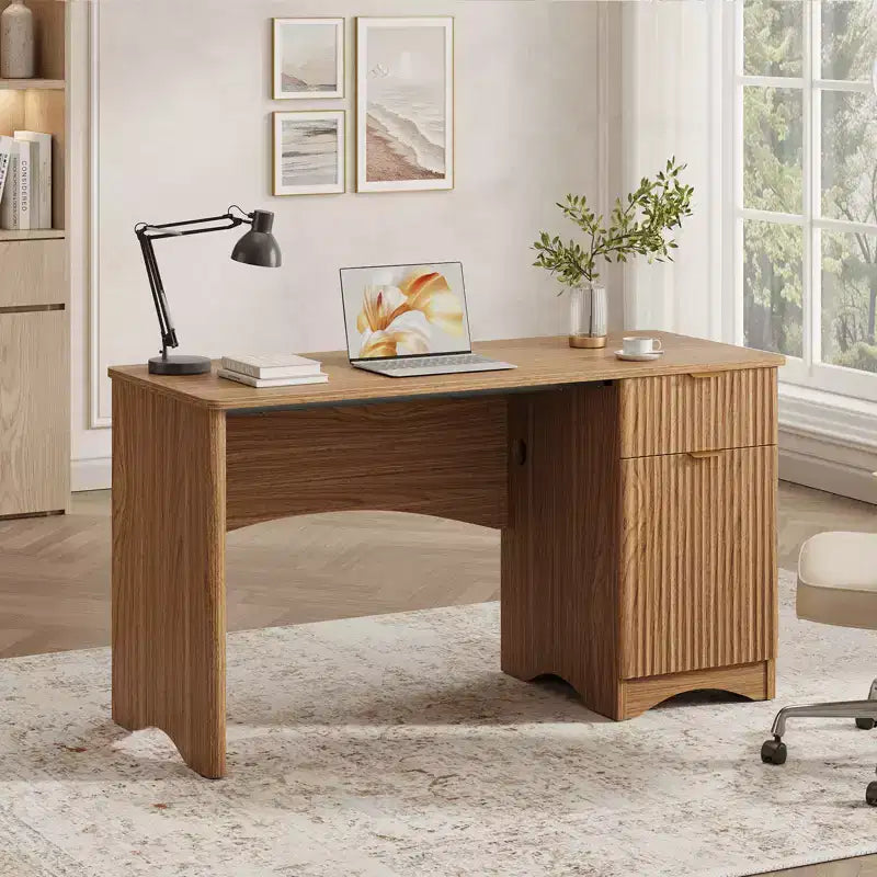 Scrivania da 47 con cassetto, moderna per ufficio domestico con mobile contenitore, scrivania per computer e studio con scanalature, ideale per spazi piccoli