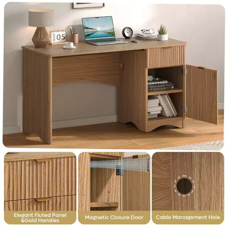 Scrivania da 47 con cassetto, moderna per ufficio domestico con mobile contenitore, scrivania per computer e studio con scanalature, ideale per spazi piccoli
