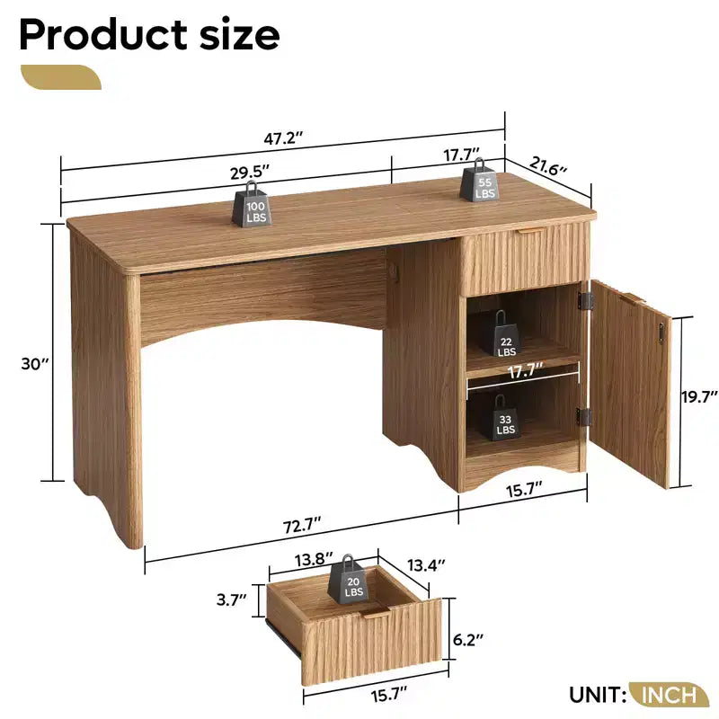 Scrivania da 47 con cassetto, moderna per ufficio domestico con mobile contenitore, scrivania per computer e studio con scanalature, ideale per spazi piccoli
