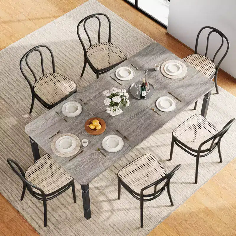 Tavolo da pranzo rustico industriale per 6-8 persone, con robusta struttura in metallo e angoli smussati, per sala da pranzo o angolo colazione