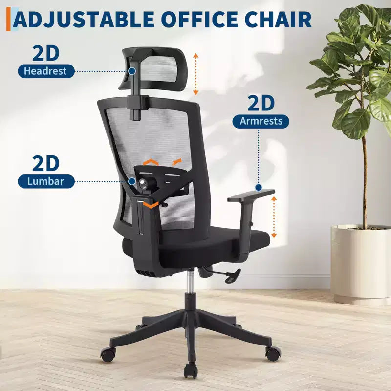 Ergonomiczne krzesło biurowe z wysokim oparciem, dynamiczne podparcie lędźwi, regulowany zagłówek, odchylane wysokie oparcie, maksymalne obciążenie 350 lbs, do domu i biura