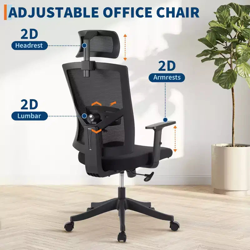 Ergonomiczne krzesło biurowe z wysokim oparciem, dynamiczne podparcie lędźwi, regulowany zagłówek, odchylane wysokie oparcie, maksymalne obciążenie 350 lbs, do domu i biura