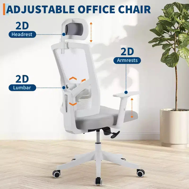 Ergonomic High Back Mesh Office Chair, Reversible-style-Up Arms, Adjustable Headrest &amp; Lumbar Support, with Wheels, for Home Office