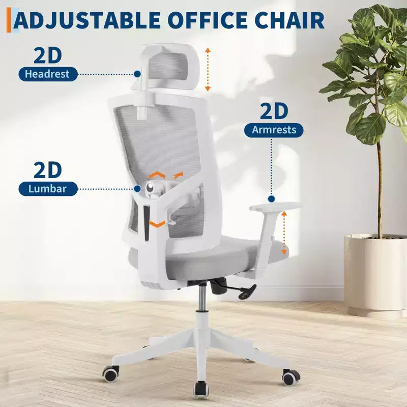 Ergonomic High Back Mesh Office Chair, Reversible-style-Up Arms, Adjustable Headrest &amp; Lumbar Support, with Wheels, for Home Office