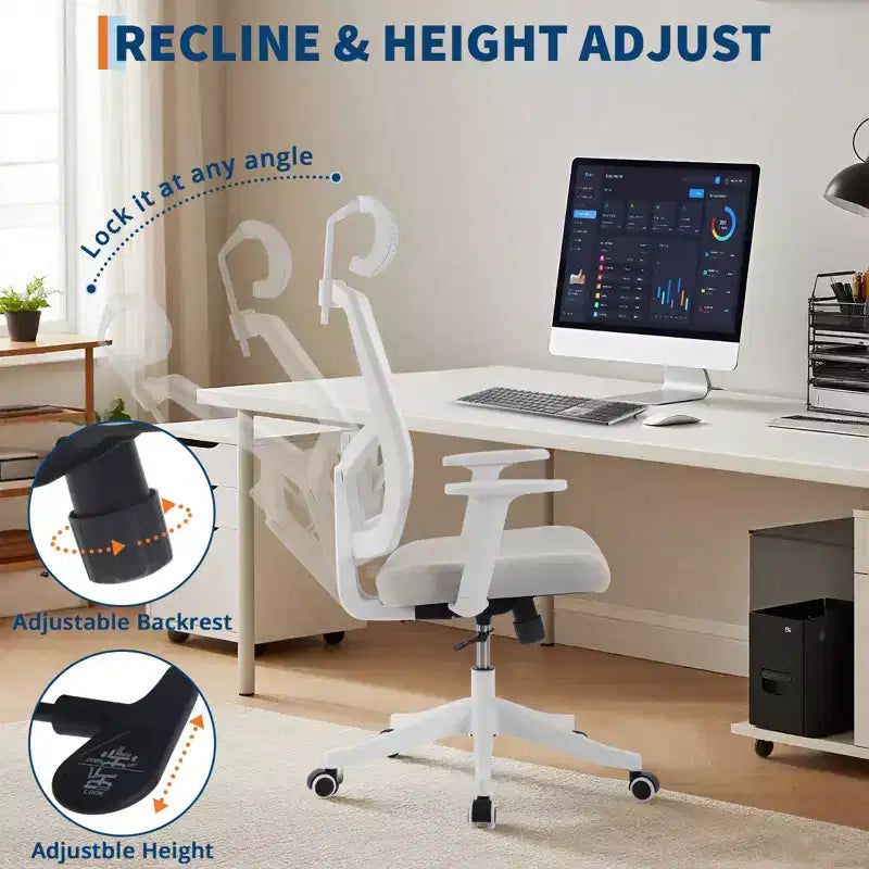 Ergonomic High Back Mesh Office Chair, Reversible-style-Up Arms, Adjustable Headrest &amp; Lumbar Support, with Wheels, for Home Office