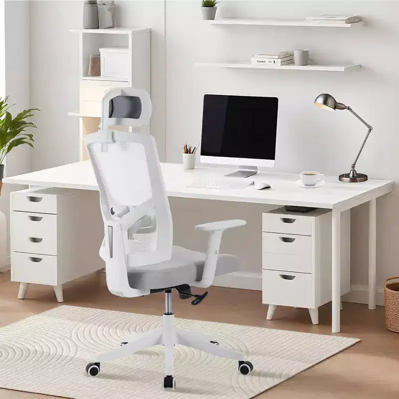 Ergonomic High Back Mesh Office Chair, Reversible-style-Up Arms, Adjustable Headrest &amp; Lumbar Support, with Wheels, for Home Office