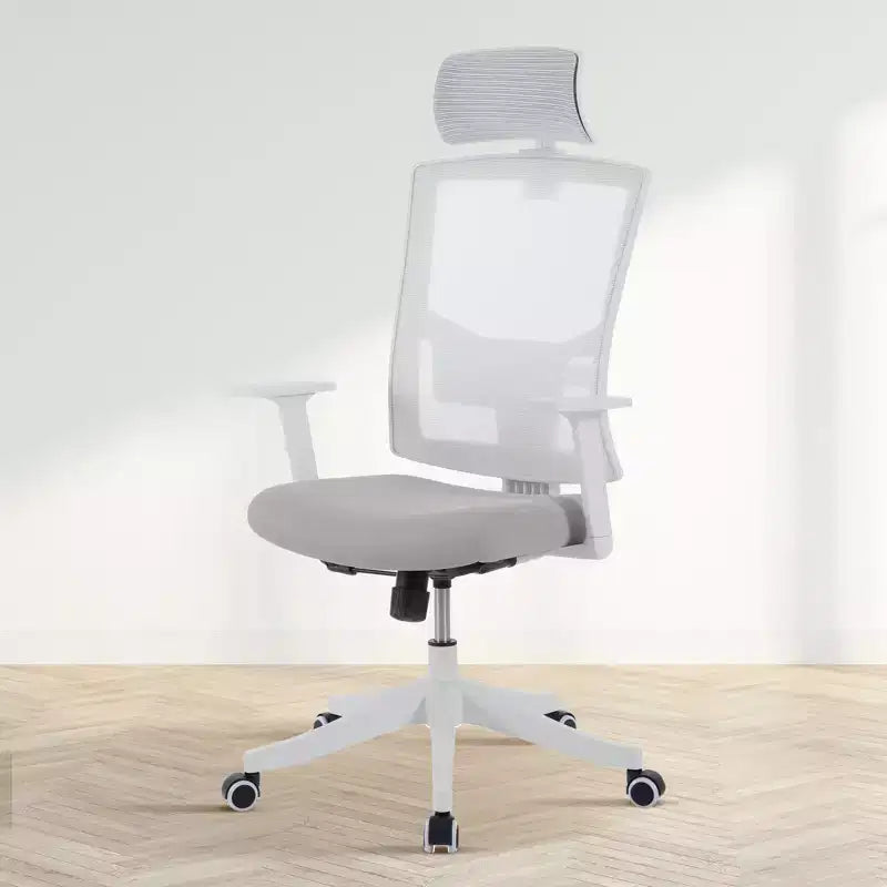 Ergonomiczne biurowe krzesło z wysokim oparciem z siatki, odwracane podłokietniki, regulowany zagłówek i podparcie lędźwi, na kółkach, do domowego biura