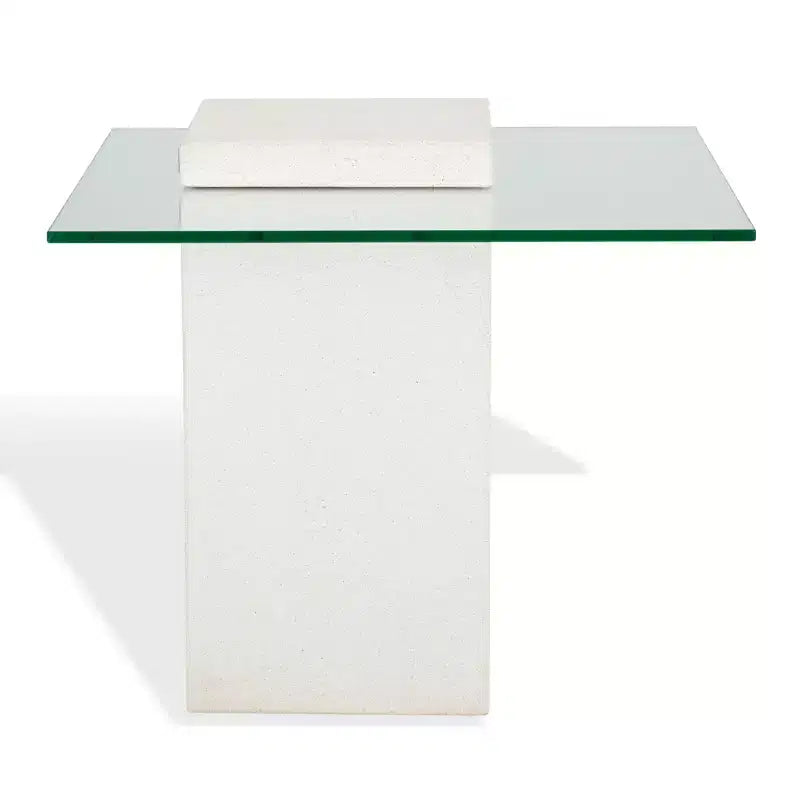 Tavolino decorativo in cemento e vetro - per interni/esterni - Avorio/trasparente