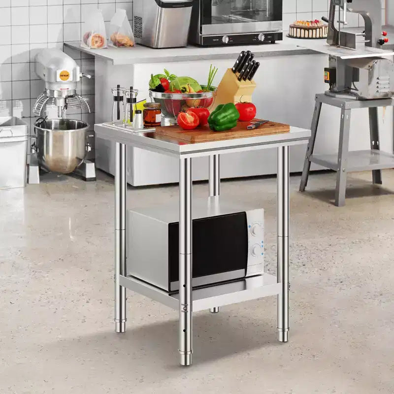Tavolo da lavoro in acciaio inossidabile, 24 x 24 x 31 pollici, robusto piano da lavoro in metallo con portata di 700 lbs e altezza regolabile