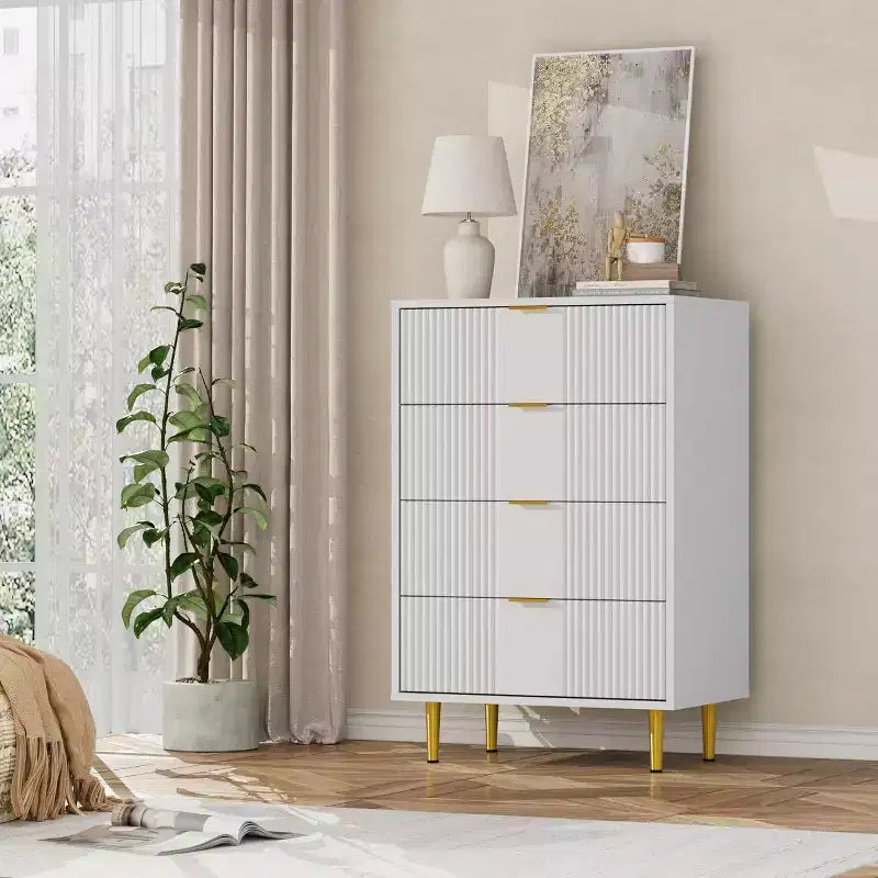 4 Drawer Storage Chest of Drawers with Vintage Metal Handles, Deep Chest of Drawers for Bedroom, Living Room, Hallway &amp; Entrance