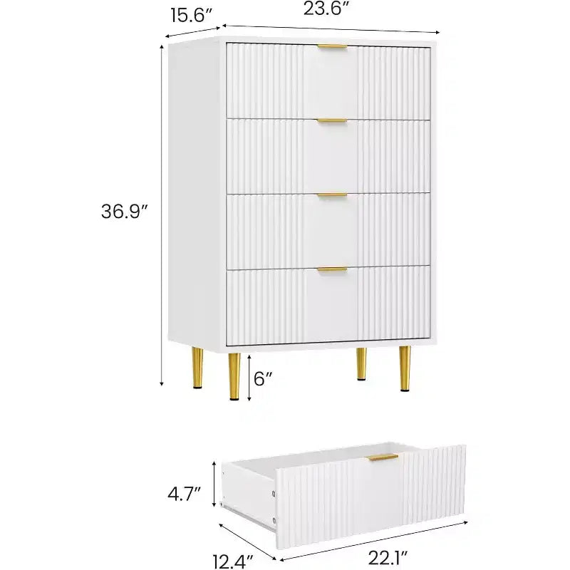 4 Drawer Storage Chest of Drawers with Vintage Metal Handles, Deep Chest of Drawers for Bedroom, Living Room, Hallway &amp; Entrance