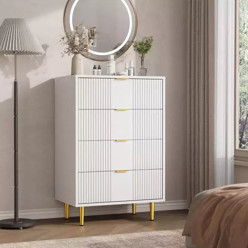 4 Drawer Storage Chest of Drawers with Vintage Metal Handles, Deep Chest of Drawers for Bedroom, Living Room, Hallway &amp; Entrance