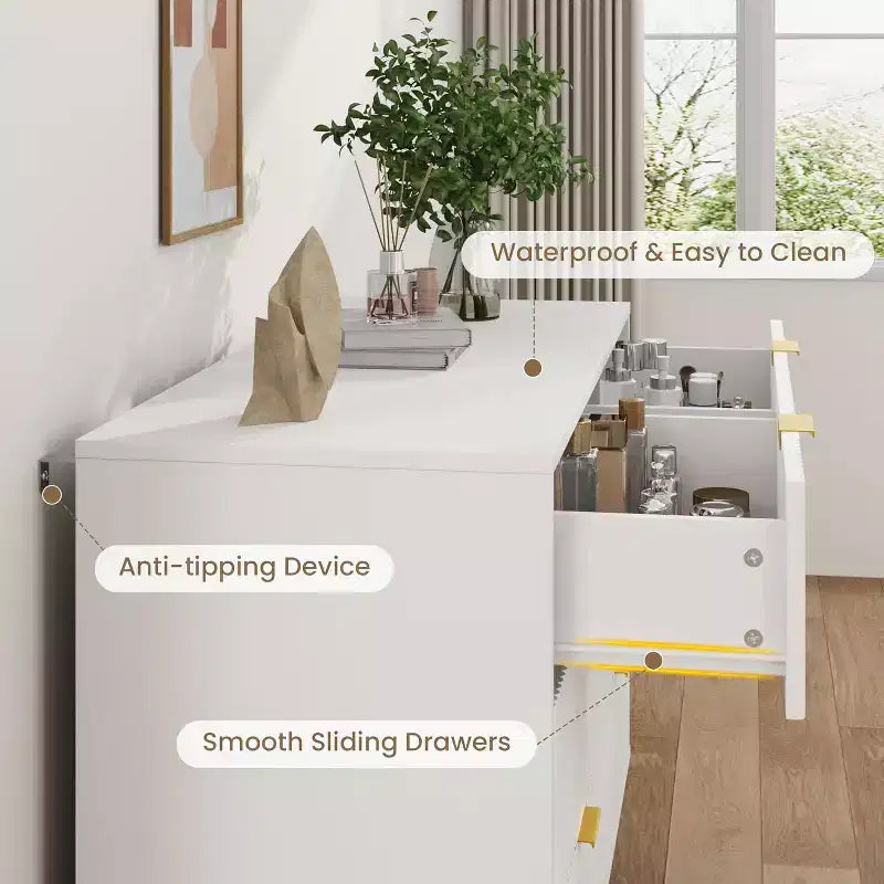 4 Drawer Storage Chest of Drawers with Vintage Metal Handles, Deep Chest of Drawers for Bedroom, Living Room, Hallway &amp; Entrance